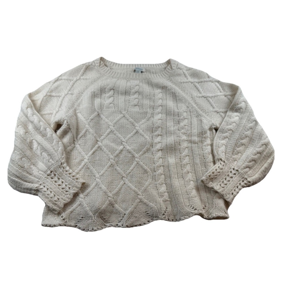 Sundance Cable Knit Sweater Women's M Cream Merino Wool Nylon Blend